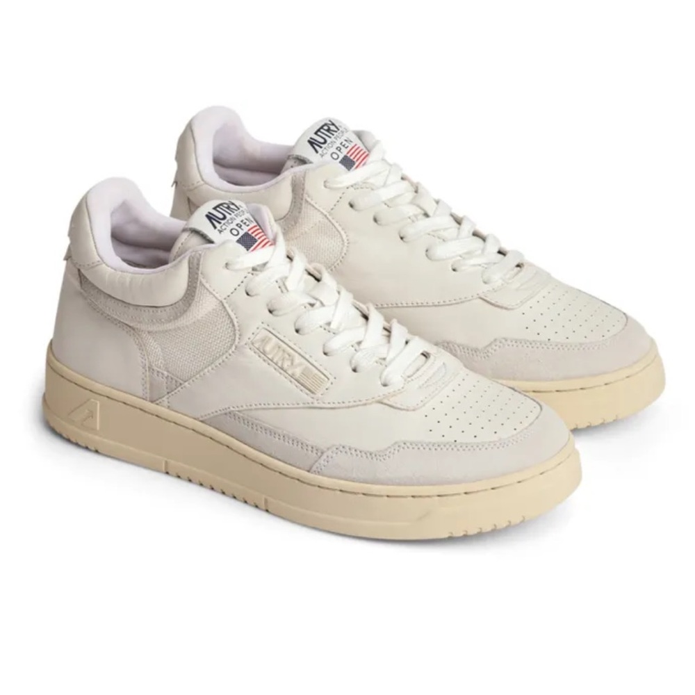 Autry Open Mid Leather/Suede Sneakers | White